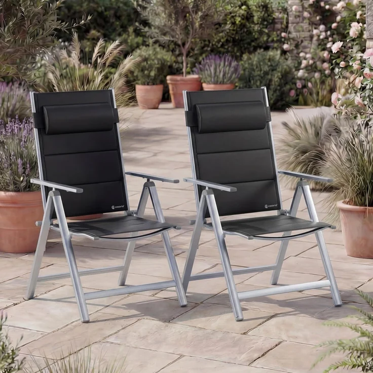 Casaria® Gartenstühle 2er Set Klappbar Gepolstert Alu 8- Fach Verstellbar 120 kg Belastbarkeit Wetterfest Outdoor Balkon Camping Hochlehner Klappstuhl – Bild 2