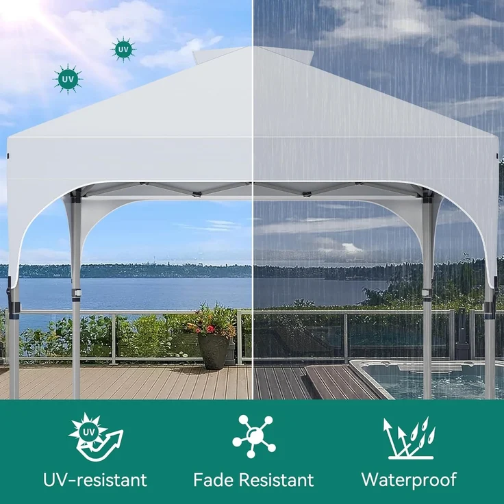 YITAHOME 3X3Meter Wasserdichter Pavillon Faltpavillon mit Seitenteilen, Faltbarer Pop up Pavillon Höhenverstellbar Gartenpavillon Anti-UV für Partys, Camping, Märkte und Festival, Weiß – Bild 3