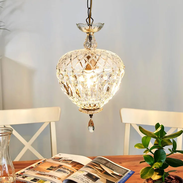 Orion Hängeleuchte Arila, Kristallglas, Ø 25 cm, antik-goldenes Finish