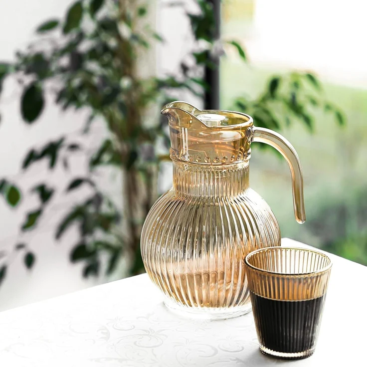 Ripple Karaffenset aus Glas – 1,8 Liter Karaffe mit 6 Gläsern Braun/Gold – Bild 6