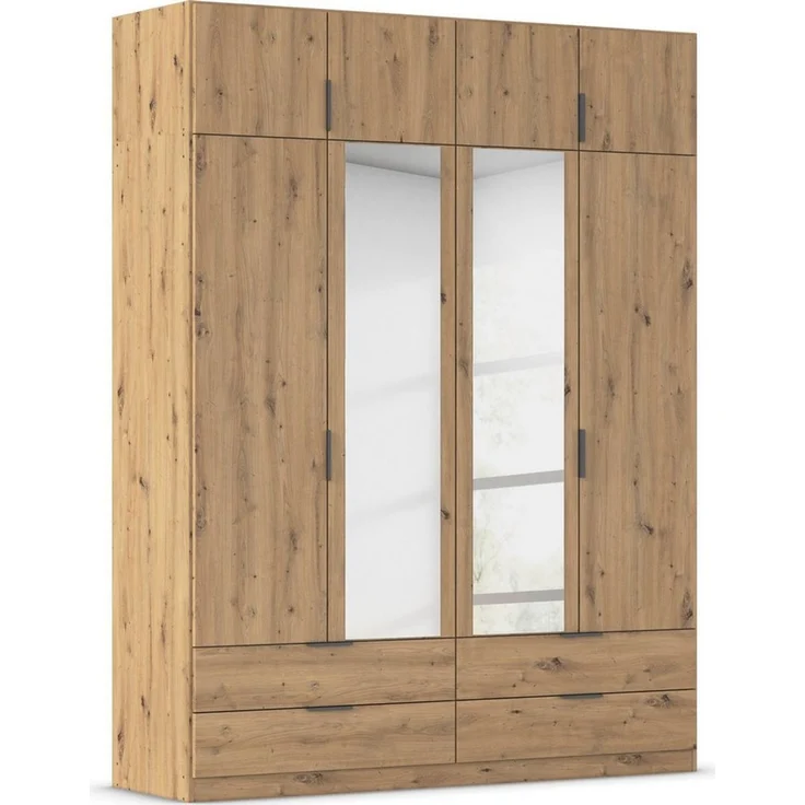 Rauch Möbel Lagoa, Kleiderschrank, Garderobe für Schlafzimmer, Kinderzimmer, Jugendzimmer 8-türig,mit Spiegel, 4 Schubladen, mit Zubehör Premium, Farbe Eiche Artisan, Holz, Breite 181 – Bild 1