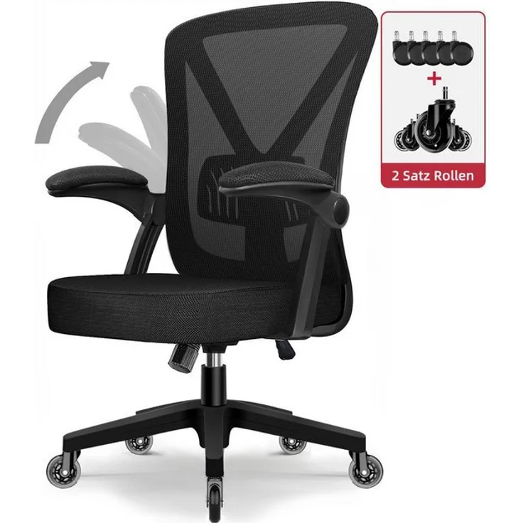 Hiazurm Bürostuhl Bürostuhl,Chefsessel aus Mesh,Ergonomischer Schreibtischstuhl (Verstellbarer Armlehnen, Lendenwirbelstütze,Drehstuhl Wippfunktion,Atmungsaktiv), Verlängerte und Verbreiterte Rückenlehne, Bis 155 kg,Schwarz – Bild 4