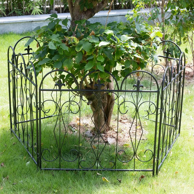 UNHO Gartenzäune Beetzaun Metall Rankgitter Dekozaun Betteinfassung Beetbegrenzung 5 Stück Teichzaun Gartenzaun Steckzaun Metall Zaun Zaunelement Gehege Zaungitter Schwarz 61x70 cm – Bild 8