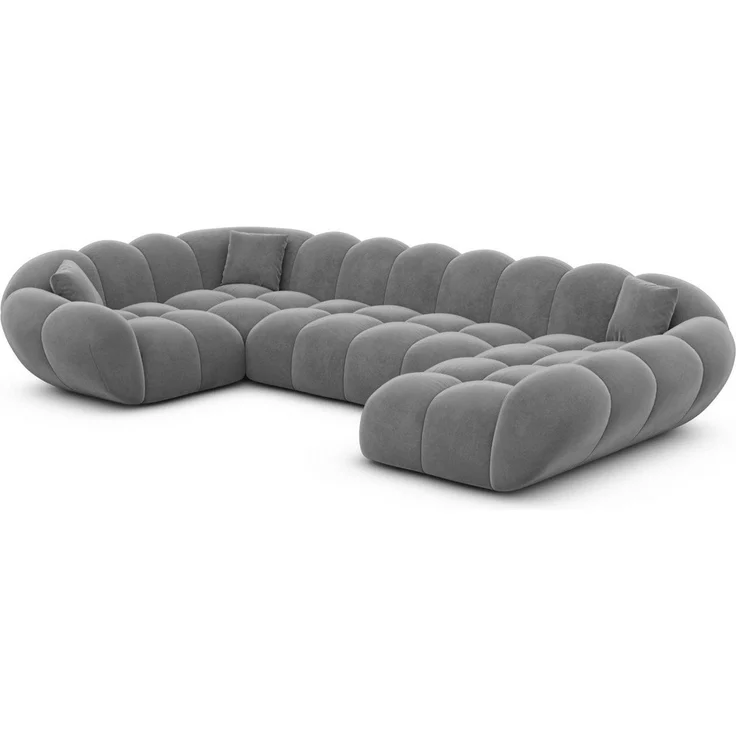 Sofa Dreams Wohnlandschaft Maleron U Form Design Stoffsofa, Stoff Polsterecke, 6-Sitzer, Ottomane rechts, Samtstoff Dunkelgrau – Bild 1