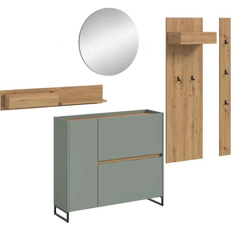 Garderobenkombination B/H/T: 197x236x32 cm in Salbei Nachbildung und Artisan Oak Nachbildung – Bild 1