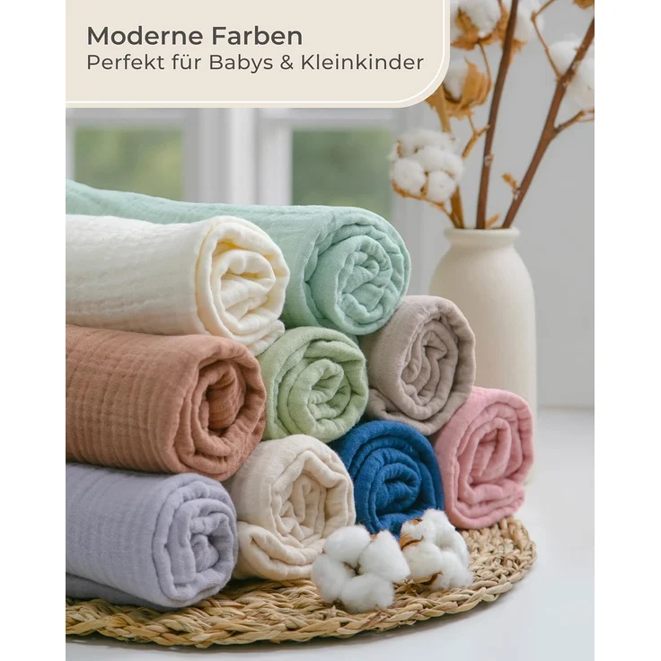 Laynenburg Kinderbettwäsche Musselin 2 teilig aus 100% Baumwolle in 100x135 cm + 40x60 cm, atmungsaktiv & bügelfrei – 3 lagig mit Reißverschluss & Haltebändern – Bild 6