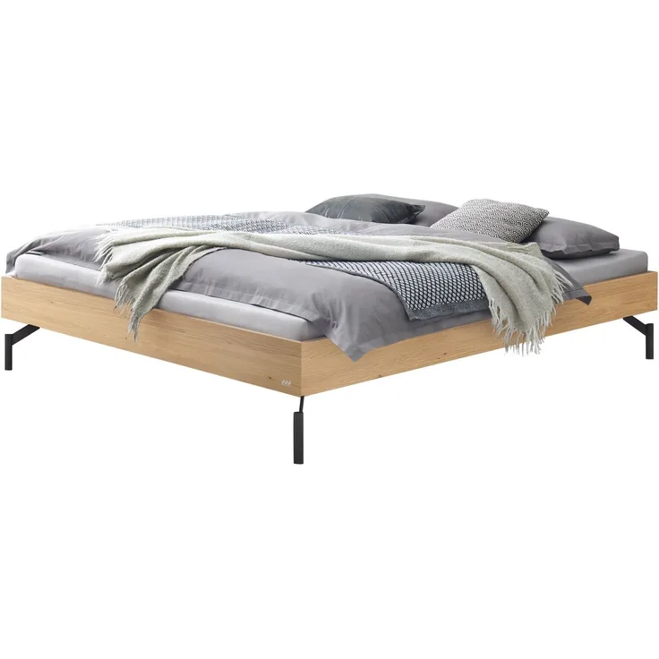 Hasena Massivholzbett Cardella Eiche bright, schwarze Füße 120x200 cm – Trento