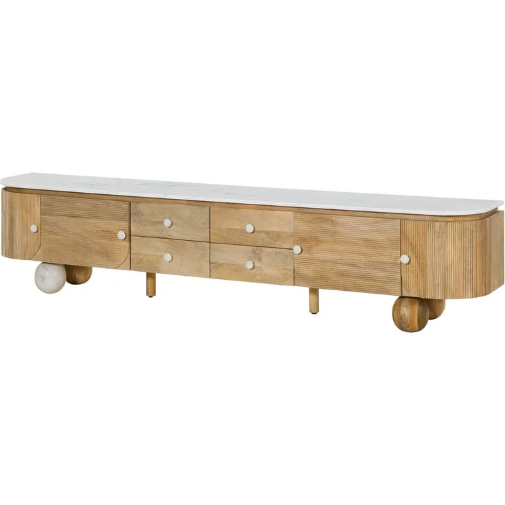 TV-Board Mango 240x40x50 natur lackiert / Marmor weiß FLORENZ #103