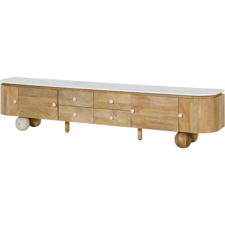 TV-Board Mango 240x40x50 natur lackiert / Marmor weiß FLORENZ #103 – Bild 1