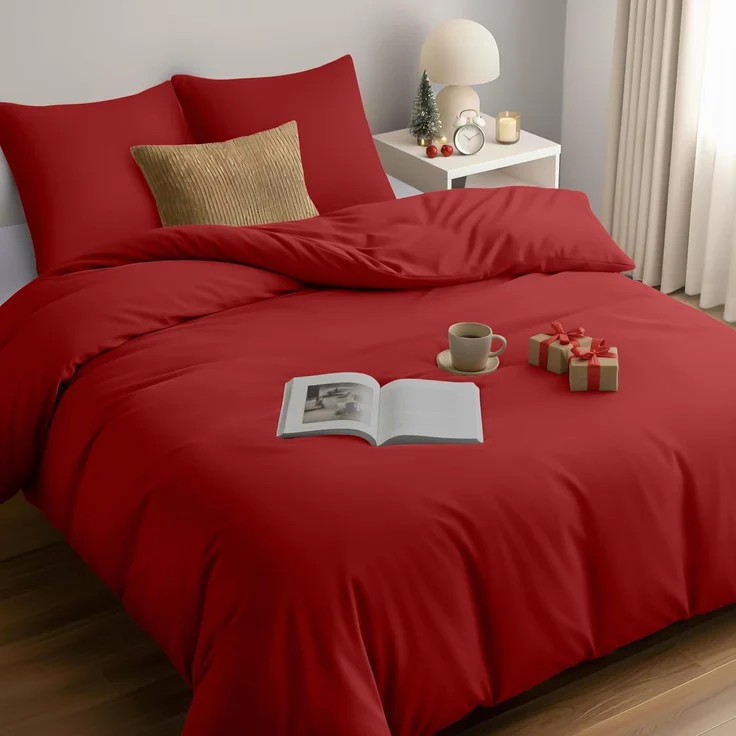 Utopia Bedding Bettwäsche 200x200 Set - Mikrofaser Bettbezug 200x200 cm + 2 Kissenbezüge 80x80 cm - Rot – Bild 1