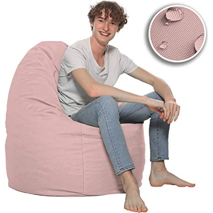 HomeIdeal - Sitzsack XXL Bodenkissen für Erwachsene & Kinder - Geeignet für Gaming oder Entspannen - Indoor wie Outdoor da er Wasserfest ist - mit EPS Perlen, Farbe:Puderrosa, Größe:XXL – Bild 7