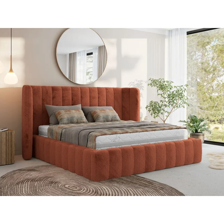 Polsterbett GOLETTA CLASSIC 180 x 200 cm mit gepolstertem Kopfteil, stabilem Bettrahmen, Lattenrost und Bettkasten mit Gasdruckfedern, Doppelbett, zeitloses Design Pocket Matratze - Orange Plüsch - VIRE LUX – Bild 1