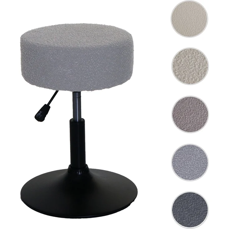 Hocker HWC-C22, Sitzhocker Schminkhocker, höhenverstellbar drehbar Ø 37cm Stoff Bouclé (450g/m²) FSC® ~ grau – Bild 10