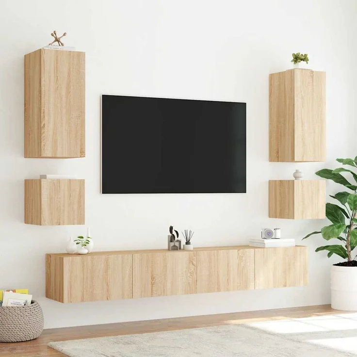 TV-Wandschrank, Fernsehschrank mit LED-Leuchten Sonoma-Eiche 40,5x35x40 cm – Bild 6