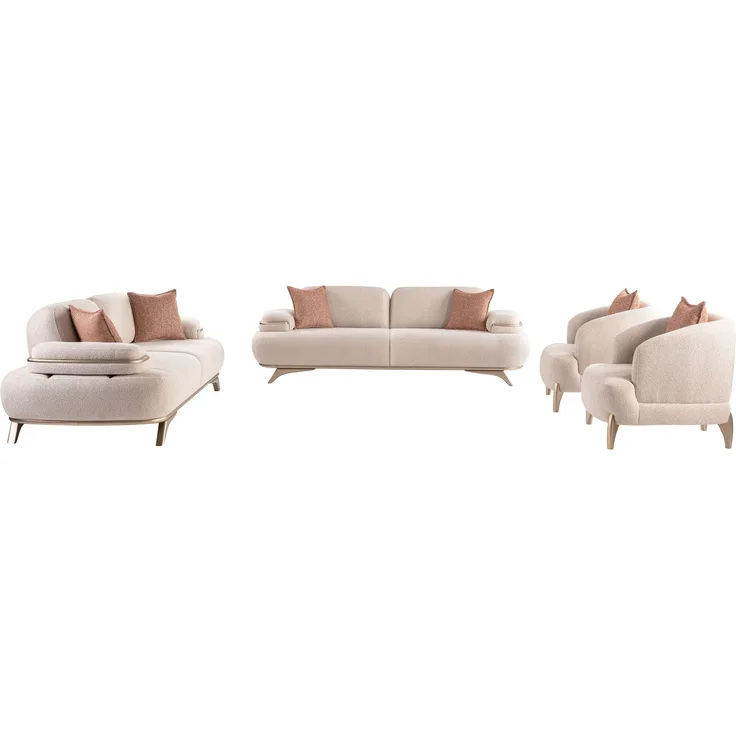 Sitzgruppe/Sofa Set - Wohnzimmergarnitur "Rosessia" 3+3+1-Beige