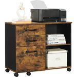 Vasagle Aktenschrank, Rollcontainer, frei beweglich, mit Rollen und 3 Schubladen, Industriestil, vintagebraun-schwarz, 80 x 40 x 66 cm (L x B x H)