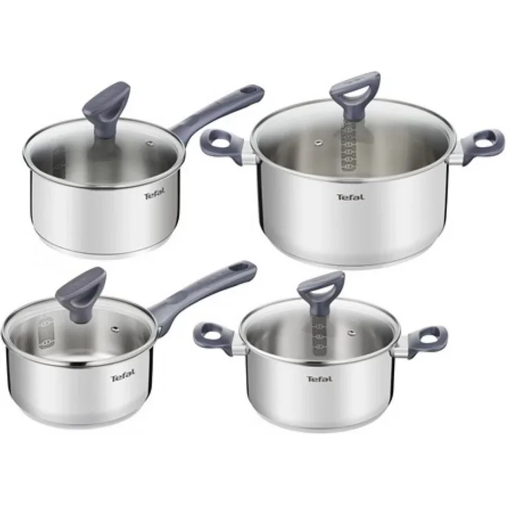 Tefal Topf-Set Tefal Daily Cook 8-teiliges Kochgeschirr-Set Topfset, Cromargan® Edelstahl Rostfrei 18/10 (8-tlg), Induktion mit Glasdeckel