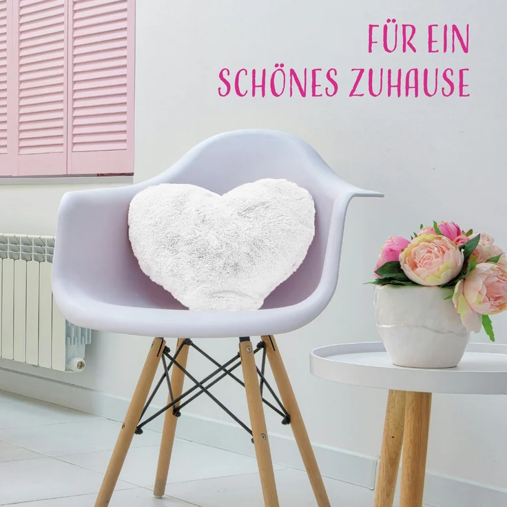 Herzkissen, Herz Kissen Dekokissen, Zierkissen, Plüsch Flauschige Sofakissen, Kuschelkissen für Kinderzimmer Sofa Schlafzimmer Schmusekissen Offwhite – Bild 2