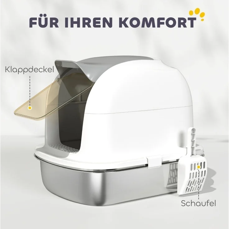 Katzentoilette aus Edelstahl mit aufklappbarem Deckel, 52,4x41,3x42 cm, Weiß – Bild 3