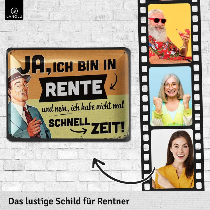 LANOLU Blechschild Rente Mann - 15x20cm – Metall – Mehrfarbig – 15184 – Bild 4