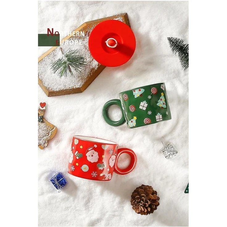 Keramik Weihnachtstasse Weihnachtsbecher Deckel Kaffeetasse 420ML – Bild 8