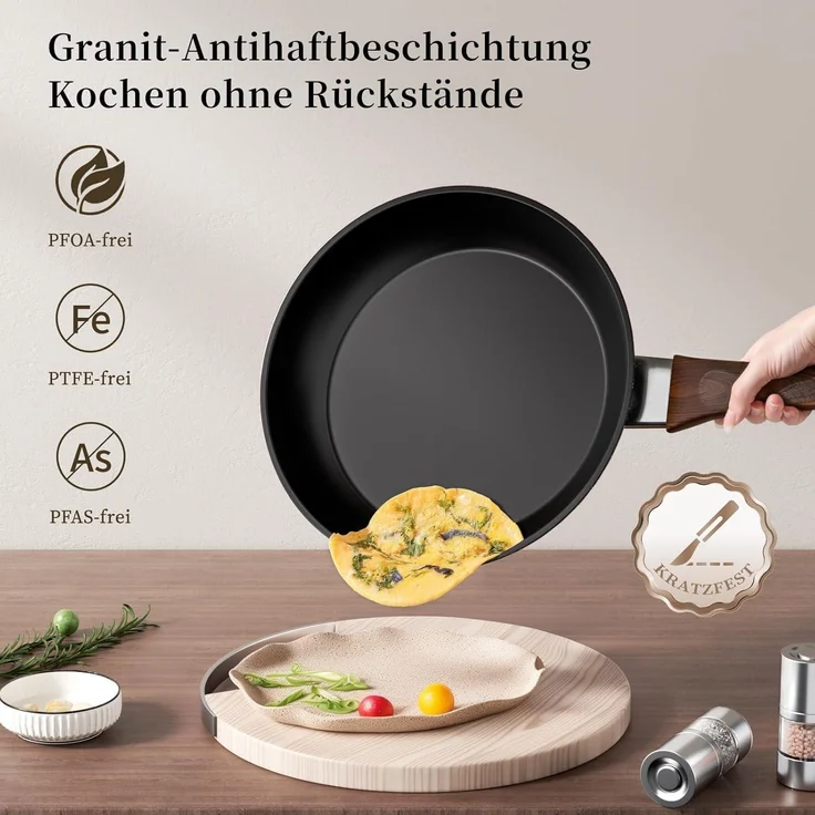 Innerwell Antihaft Bratpfanne 28 cm Große Pfanne Induktion PFOA frei Schwarz – Bild 5