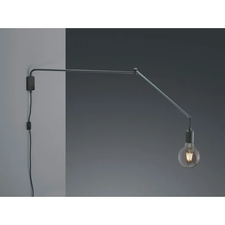 Schwenkbare LED Wandlampe - schwarze Kabelleuchte mit Schnurschalter & Stecker