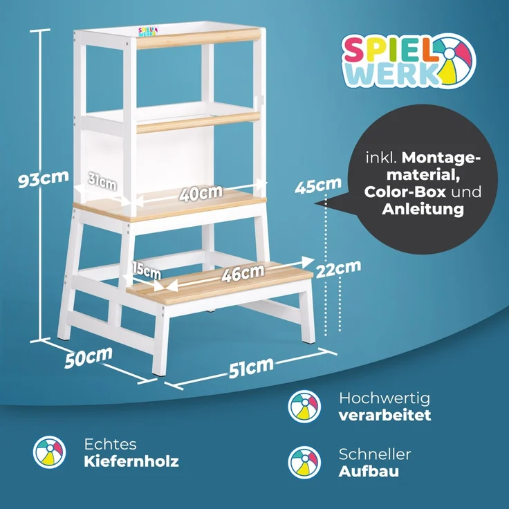 Spielwerk 'Lernturm Kinder', ab 2 Jahren, mit Tafel, Kiefernholz, Weiß, 93 x 49 x 51 cm – Bild 7
