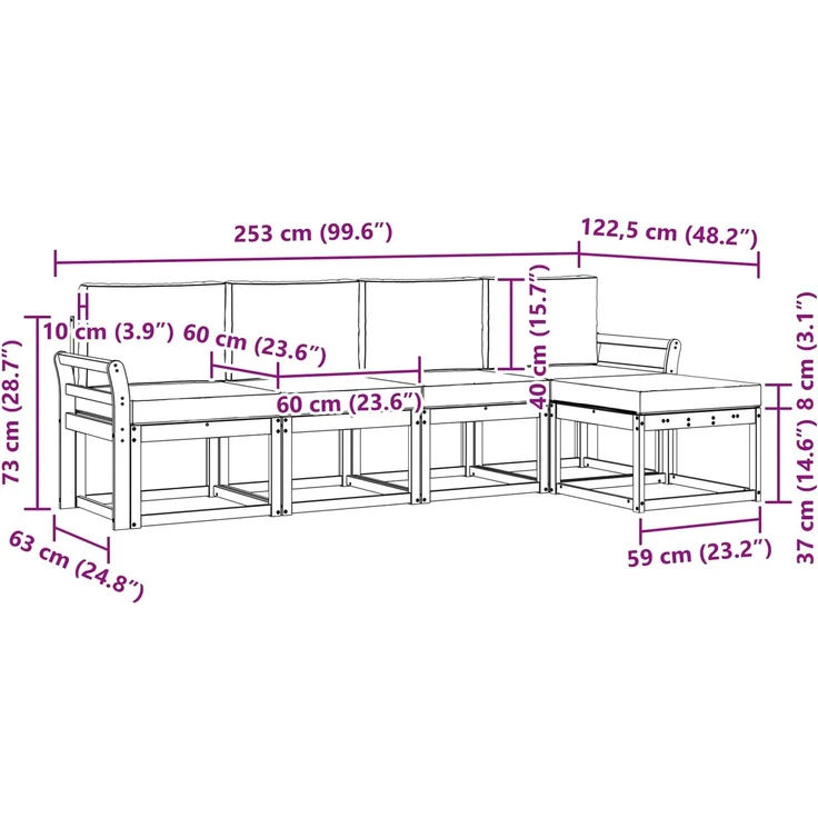 vidaXL Outdoor-Sofagarnitur 5 Stk. Natürlich und Hellgrau 3366254 – Bild 8