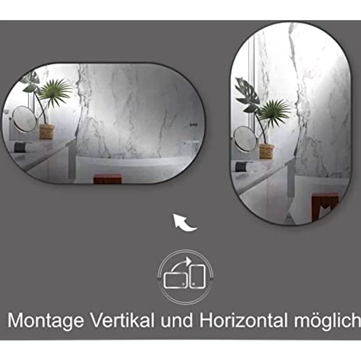 HOKO Dekospiegel Design Modern Wandspiegel oval mit Rahmen. HOCH und QUER Montage. (Badezimmerspiegel, Flurspiegel, Kosmetikspiegel, Schminkspiegel. 4mm Glass. mit Aluminium-Wandhalterung und Rahmen) – Bild 3