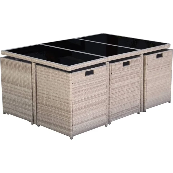 vidaXL 11-tlg. Garten-Essgruppe mit Auflagen Poly Rattan Beige 42557 – Bild 3