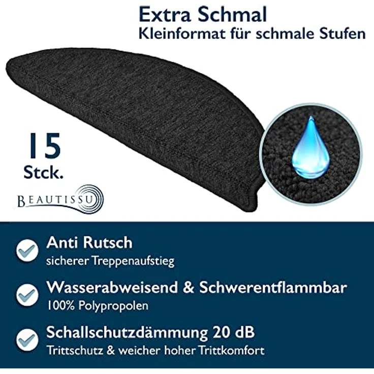 Beautissu Stufenmatte ProStair, 15er Set Treppenmatten 55x15cm – Bild 3