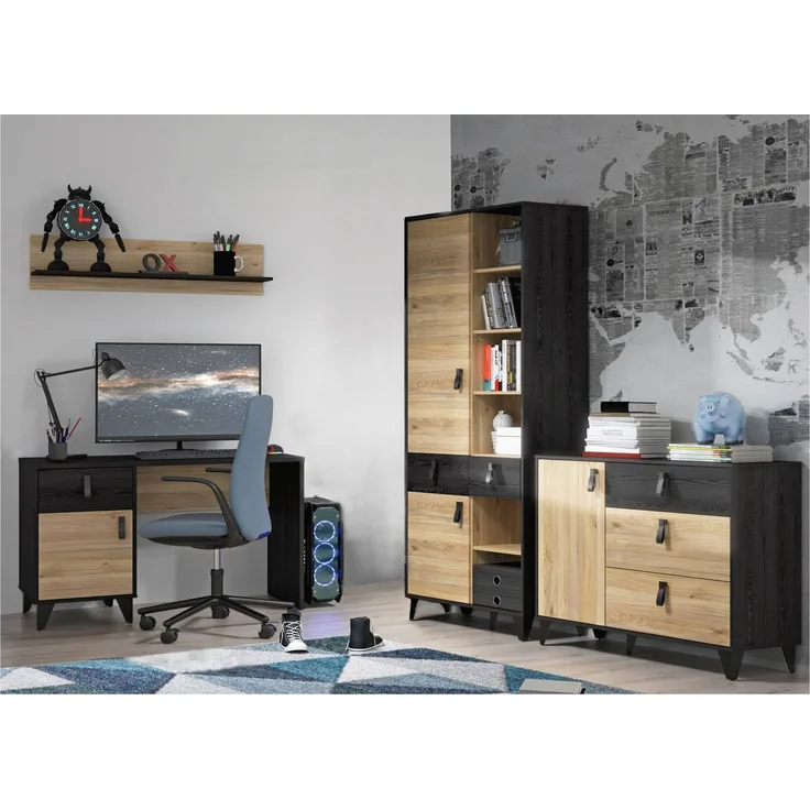 Forte Homeoffice LYA Büro-Set Optik: Mauvella / Cabezone Eiche, 75x41,5x200,7 cm