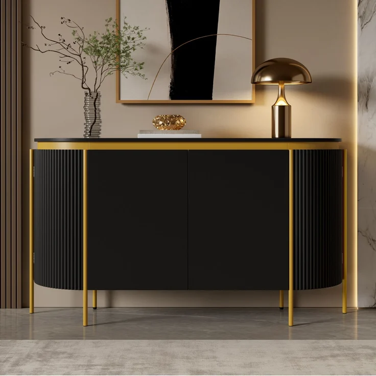 DESVIAE Sideboard Schwarz aus MDF – 140x80x38 cm – 4 Türen, Kabeldurchlass – Bild 3
