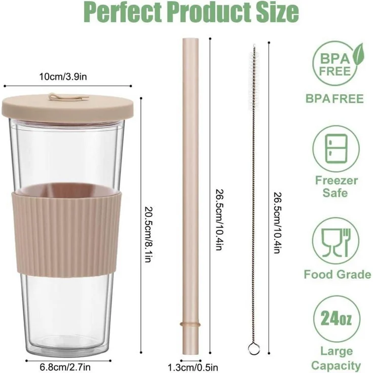 Bubble Tea Becher 24oz mit Deckel Strohhalm Grün Kaffee 2er Set – Bild 5