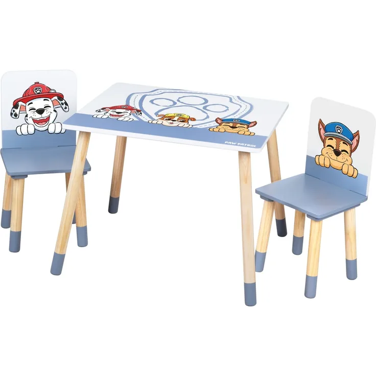 roba Kindersitzgruppe 'Paw Patrol' - 2 Kinderstühle & 1 Tisch - Holz - ab 18 Monaten - Weiß / Grau