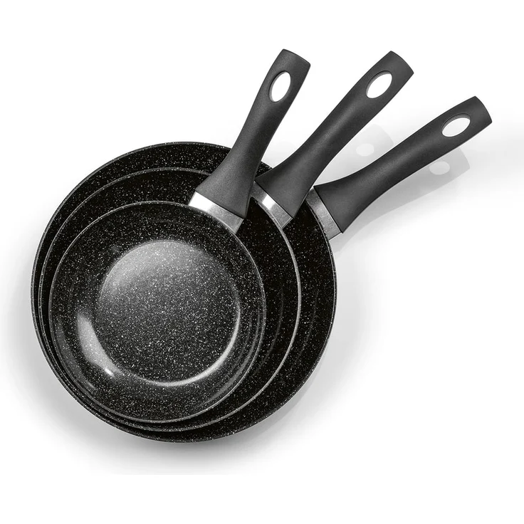 BRATmaxx Aluminium-Pfannen mit ILAG Beschichtung 3-tlg. 20/24/28cm schwarz Granit-Optik – Bild 2