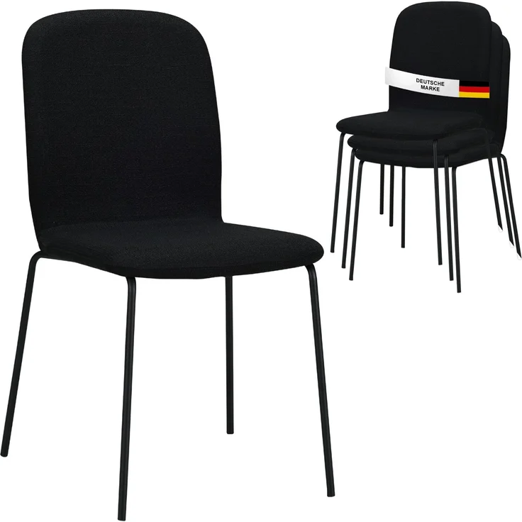 Albatros Esszimmerstühle 4er Set ENNA, schwarz - stapelbar, bequemer Polsterstuhl - Eleganter Küchenstuhl, Stuhl Esszimmer oder Esstisch Stuhl, Konferenzstuhl , Stückzahl:4, Farbe:Schwarz – Bild 1