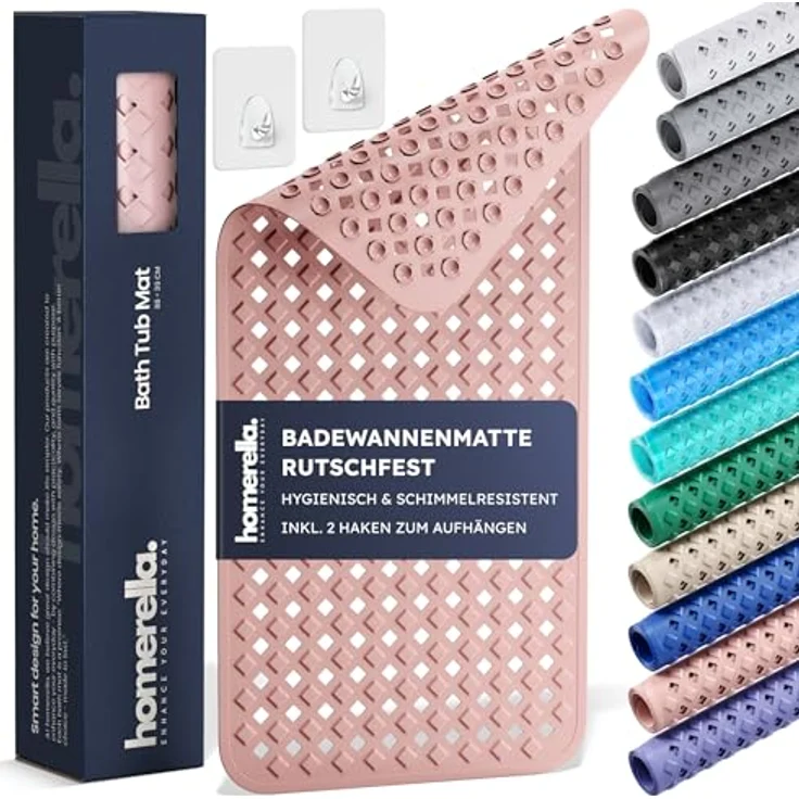 Homerella Badematte rutschfest Hautsensitiv 88x39cm, INKL. AUFHÄNGUNG, Antirutschmatte Badewanne BPA frei, Duschmatte schimmelresistent & maschinenwaschbar – Bild 2