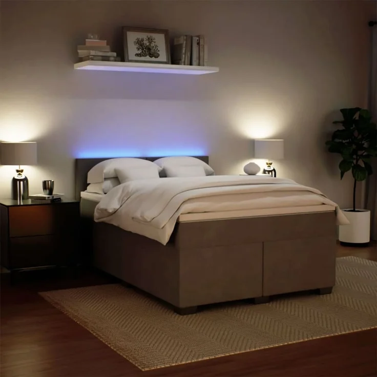 vidaXL Boxspringbett mit Matratze Hellgrau 140x190 cm Samt 3288600 – Bild 5