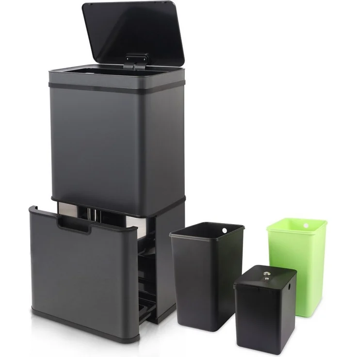 Ribelli Mülltrennsystem Sensor Mülleimer, 4 Fächer, Mülleimer Küche, 70L, Grau, Abfalleimer mit Sensor – Bild 5