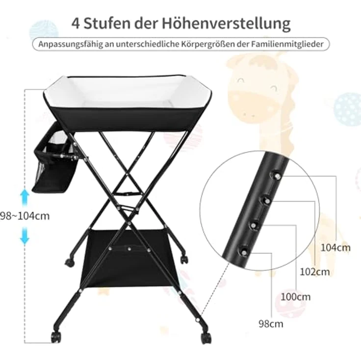 Wickelstation für Baby, Wickeltisch, faltbar, tragbar, Wickeltisch, faltbar, tragbar, mit Aufbewahrungskorb, maximale Belastung von 25 kg,86 x 62 x 96 cm (Schwarz) – Bild 2