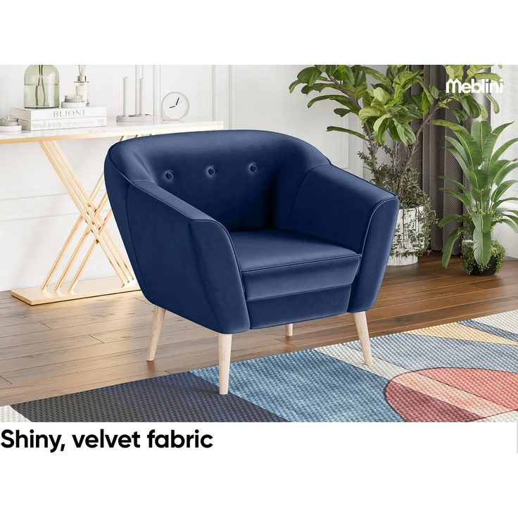 MEBLINI Mini Sofa Set 2-1 für Wohnzimmer - Mini Lounge für drei Personen - Küchensofa - Sofa Klein - Sitzgarnitur - Polstergarnitur - Sofagarnituren - DORIS - 2+1 - Blau Samt – Bild 4