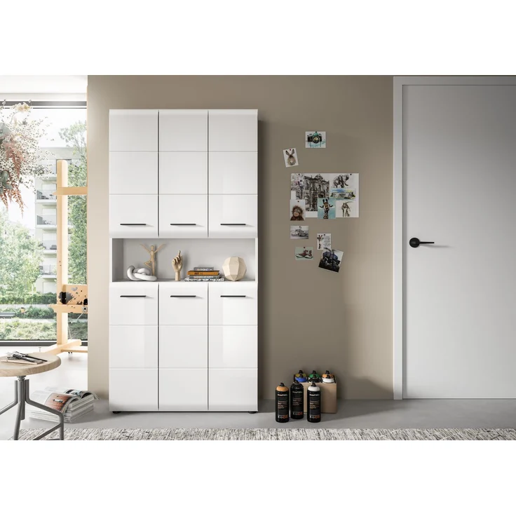 Badstandschrank (B/H/T: 90x185x30 cm) in weiß hochglanz tiefzieh – Bild 7