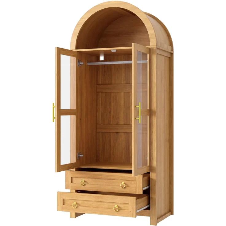 Kleiderschrank 76 x 50 x 185 cm in Eichenoptik mit Glastüren, Schubladen und LED-Beleuchtung – Bild 7