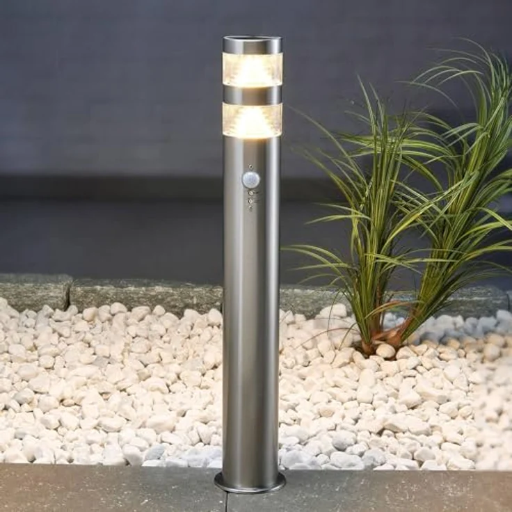 Lindby Edelstahl LED Wegeleuchte 60 cm, Pollerleuchte mit Bewegungsmelder, spritzwassergeschützt IP44, 11W, warmweiß – Bild 2