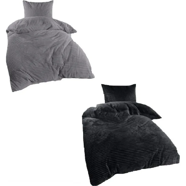 Winter Wende Bettwäsche 2 teilig Cashmere Cord Optik Reißverschluss 135 x200 cm + 80 x80 cm Silber