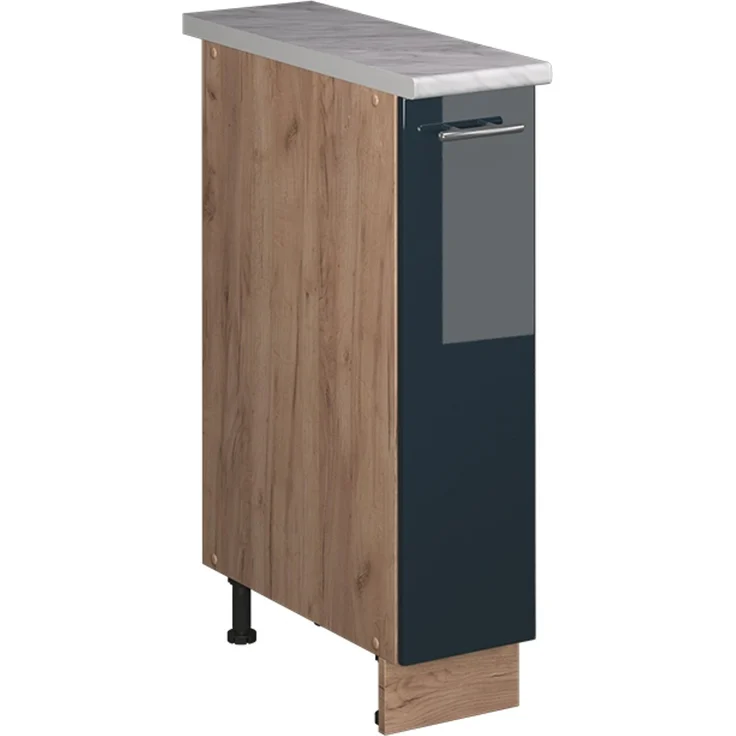 Apothekerschrank Fame-Line Dunkelblau Hochglanz/Goldkraft Eiche 20 cm, AP Marmor Vicco – Bild 1