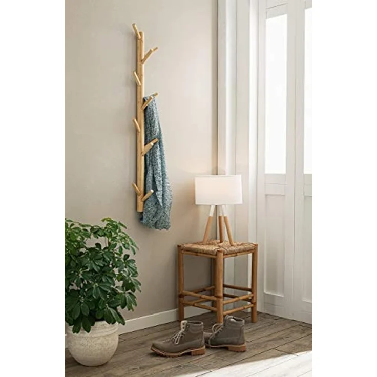 Dekoleidenschaft Wandgarderobe aus Bambus mit 11 Haken, 100 cm hoch, im Scandi-Style, Flurgarderobe, Wandgarderobe, vertikale Hakenleiste / Garderobenleiste, Kleiderhaken – Bild 5