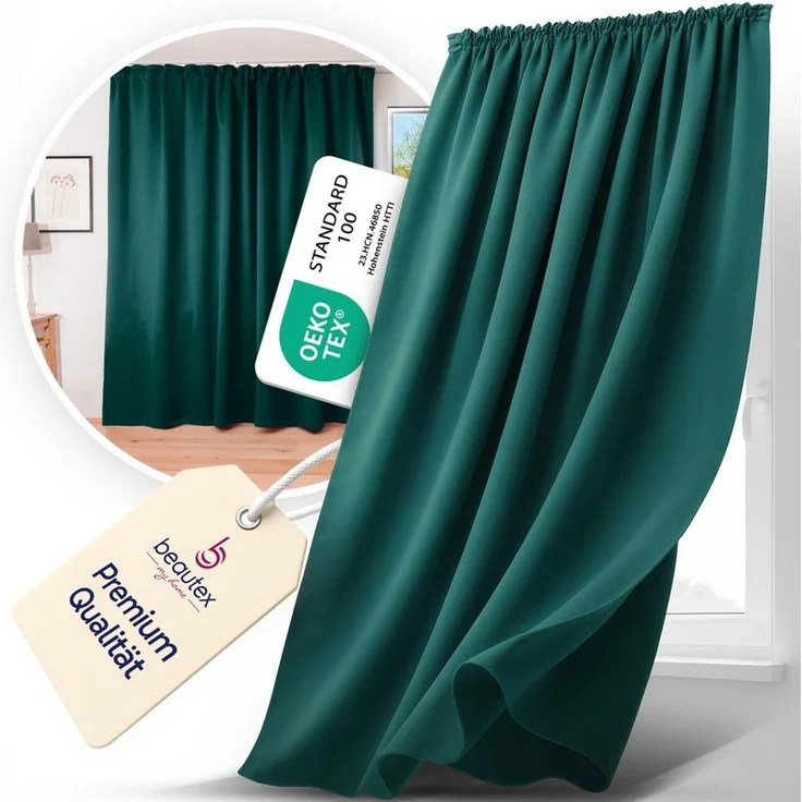 Beautex Verdunkelungsvorhang 2er Set mit U-Band, Blackout Vorhang Gardine abdunkelnd (2 St), Kräuselband, verdunkelnd, 2er Set, wärmeisolierend, blickdicht, waschbar, Farbwahl – Bild 3